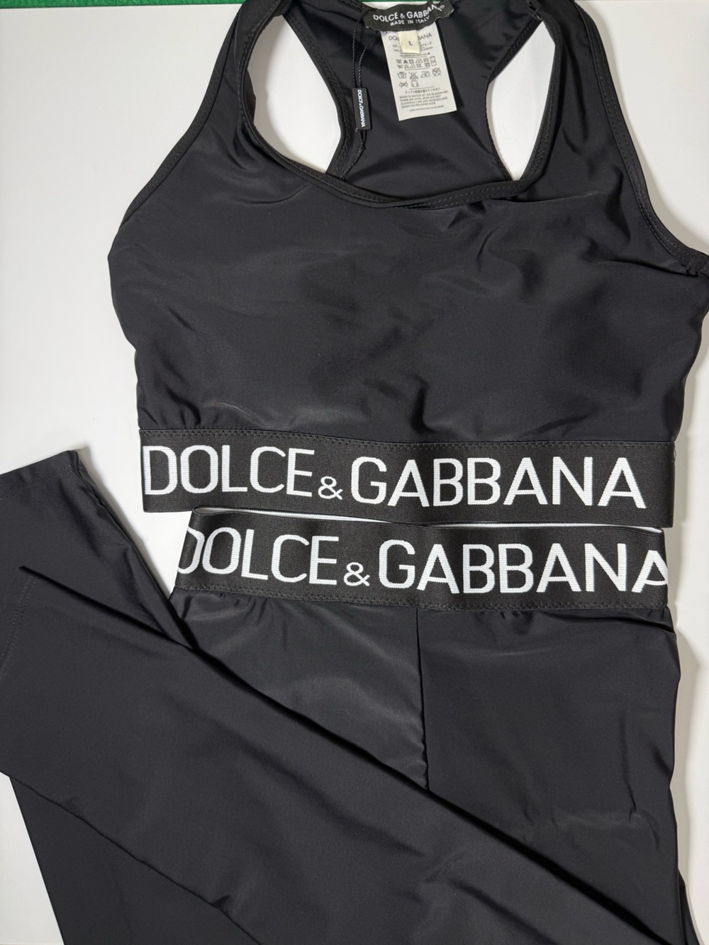 Dolce & Gabbana Black Logo Athletic Crop Top and Leggings Set